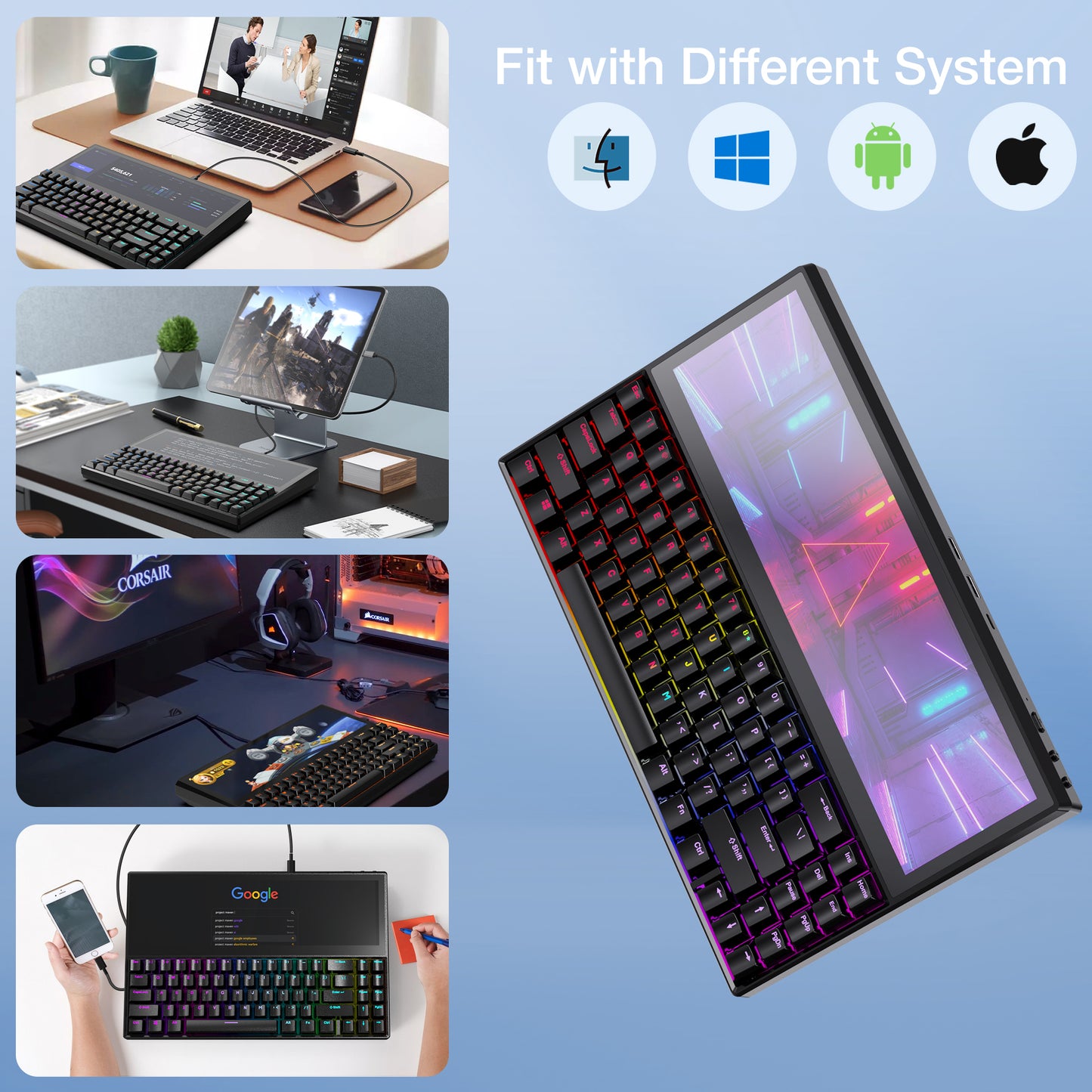 SMISEACOW K2 RGB USB mechanical keyboard with built-in 12.6-inch touchscreen