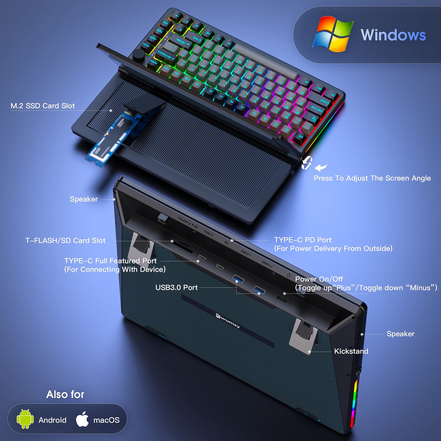 <SMISEACOW>-Kwumsy K3 Foldable Touchscreen Keyboard with Expandable Display