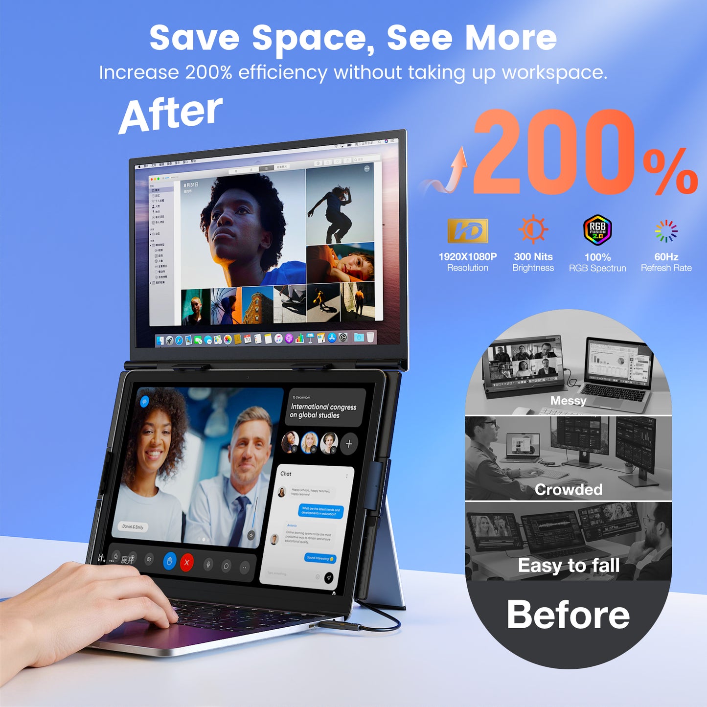 <SMISEACOW>Kwumsy S15 14" Dual Screen Laptop Screen Extende