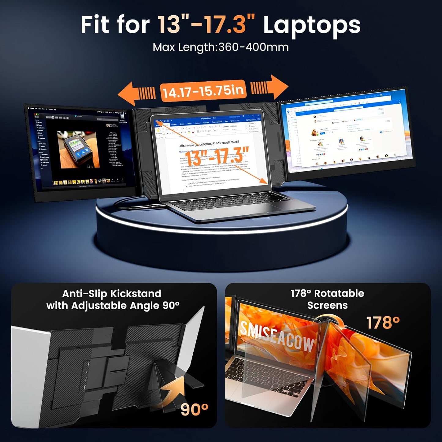 <SMISEACOW>Kwumsy P7 15.6" Triple Screen Laptop Screen Extende