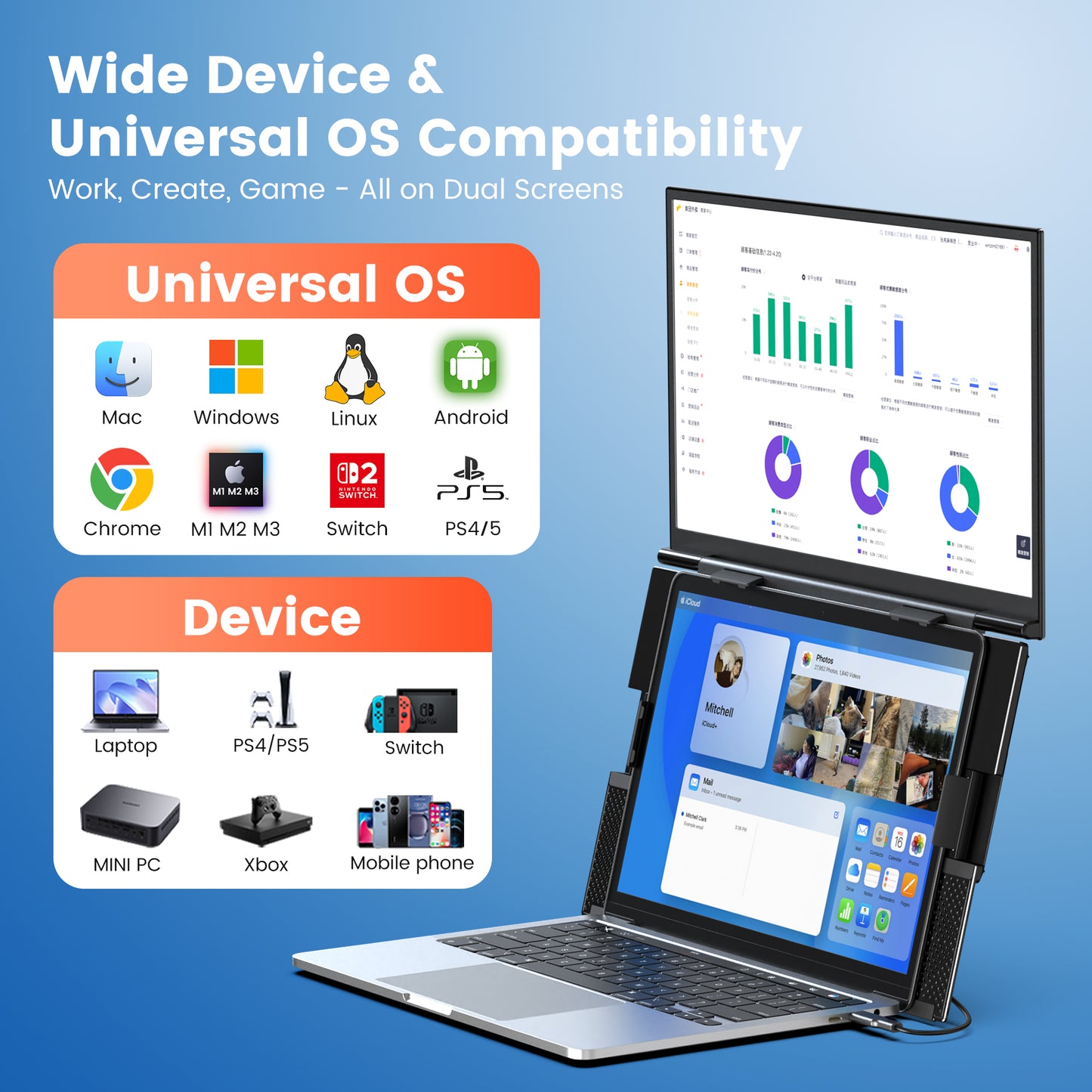<SMISEACOW>Kwumsy S15 Plus 15.6" Dual Screen Laptop Screen Extende